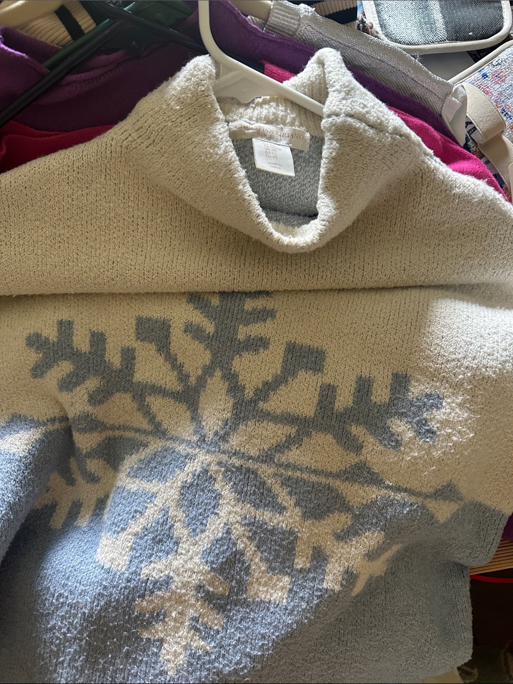 Christian Siriano Cream & Light Blue Snowflake Turtleneck Sweater